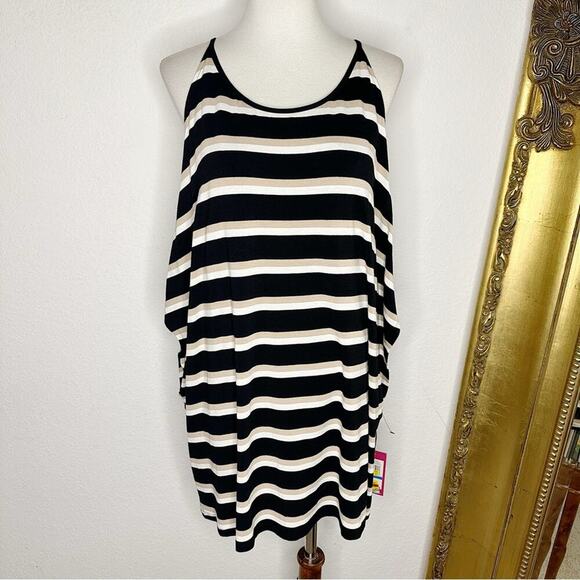 NWT Vince Camuto Kenya Blues Cold Open Shoulder Top in Rich Black Stripe Size XL - Picture 7 of 7